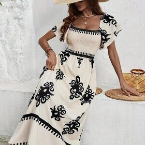 Passion of Essence Black and Cream Midi Dress